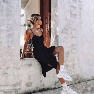 Vintage | Black Satin Slip On Side Split Dress M